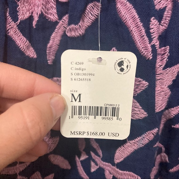 Free People Embroidered Crop Blouse Blue and Pink - Picture 4 of 8